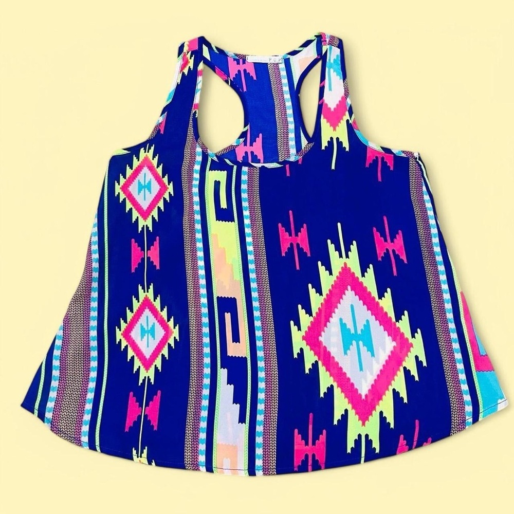 Neon Southwestern Aztec Print Tank Top Racerback Small